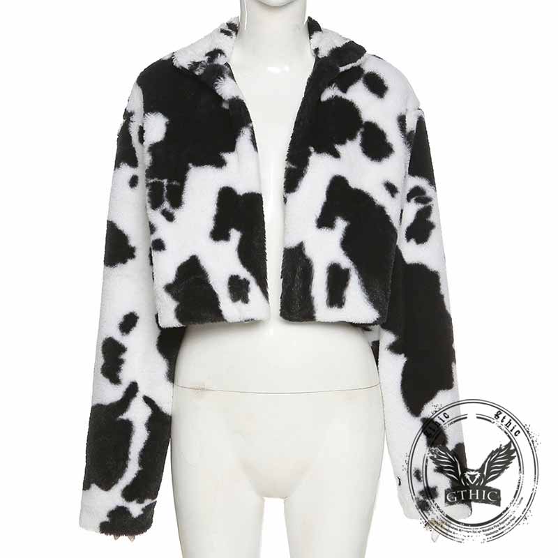 Black And White Polka Dot Plush Loose Cardigan Coat | Gthic.com