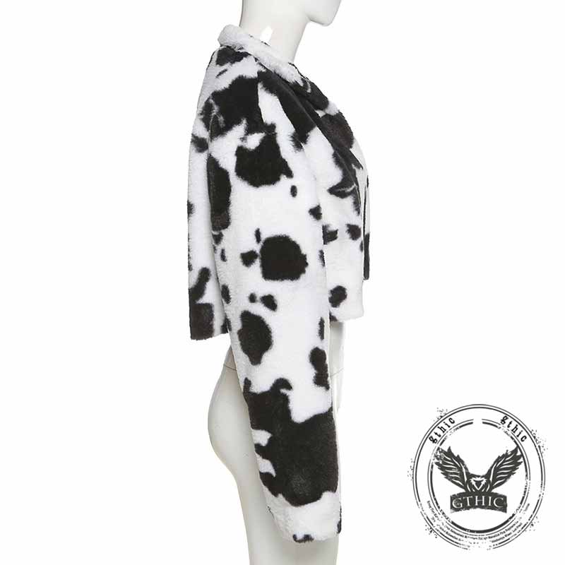 Black And White Polka Dot Plush Loose Cardigan Coat | Gthic.com