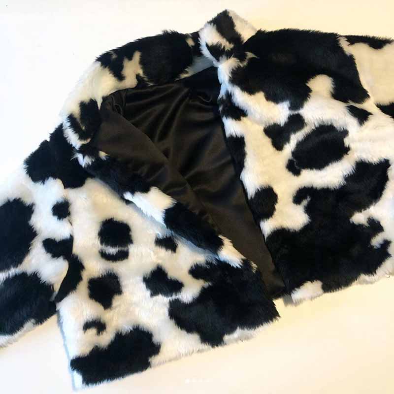 Black And White Polka Dot Plush Loose Cardigan Coat