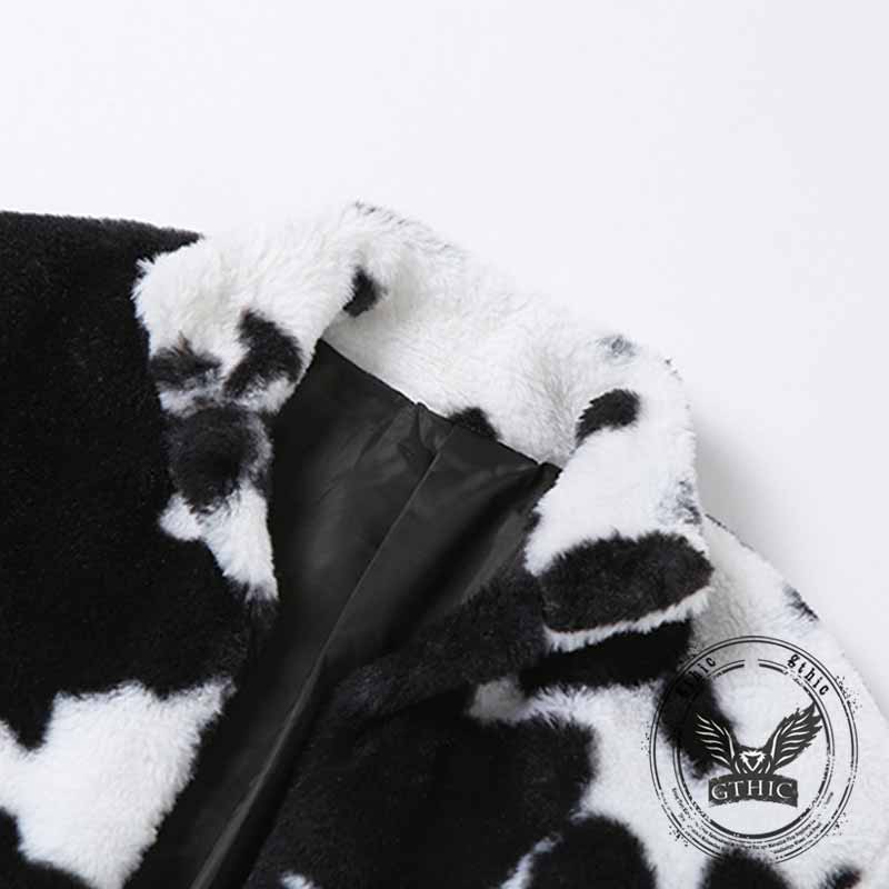 Black And White Polka Dot Plush Loose Cardigan Coat