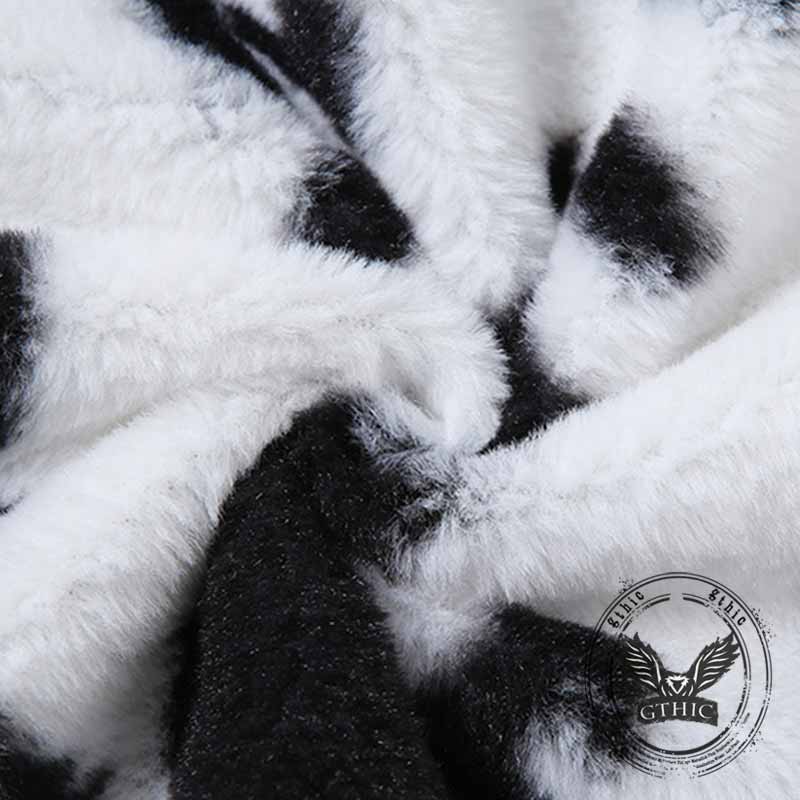 Black And White Polka Dot Plush Loose Cardigan Coat