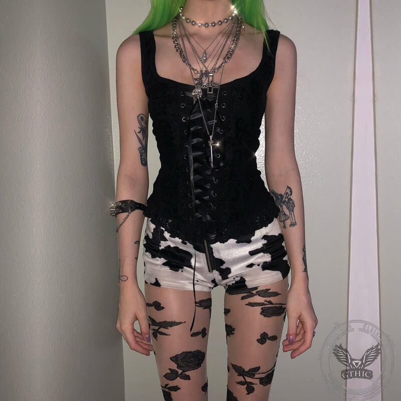 Black Bandage Gothic Tank Tops