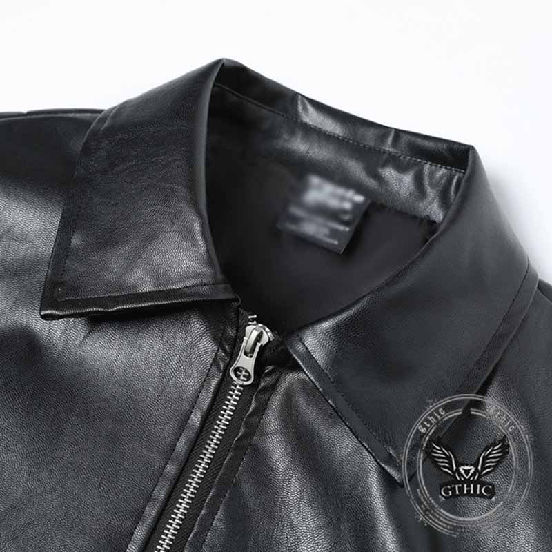 Black Biker Style Deconstructed PU Leather Jacket 03 | Gthic.com