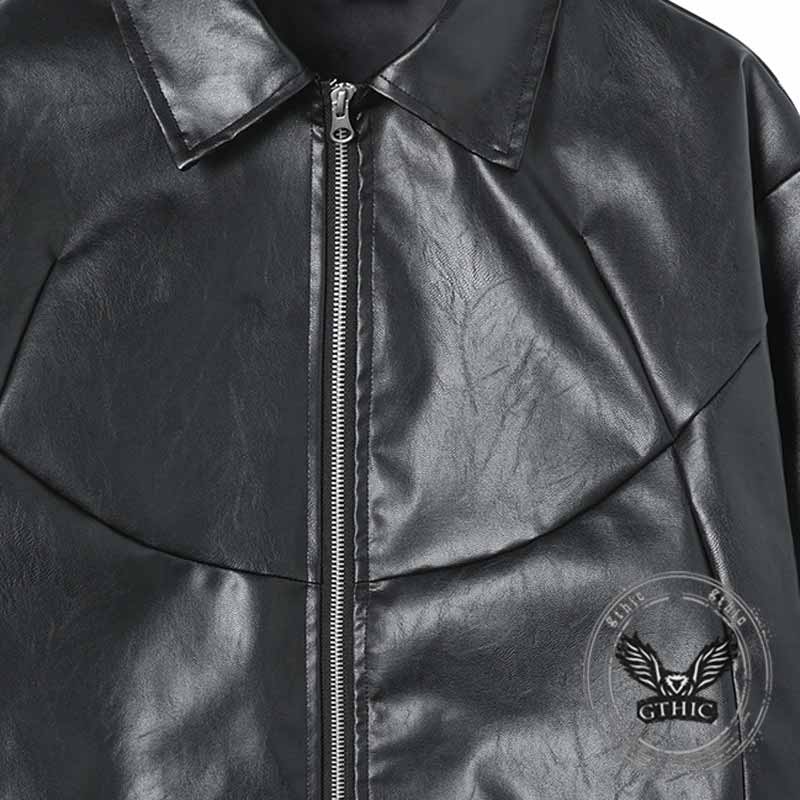 Black Biker Style Deconstructed PU Leather Jacket