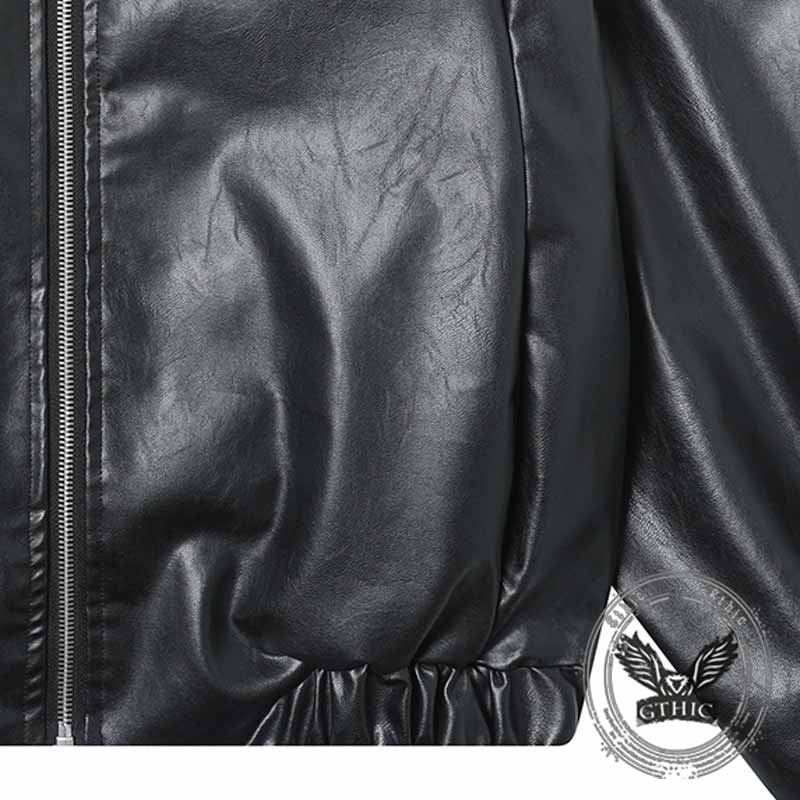 Black Biker Style Deconstructed PU Leather Jacket