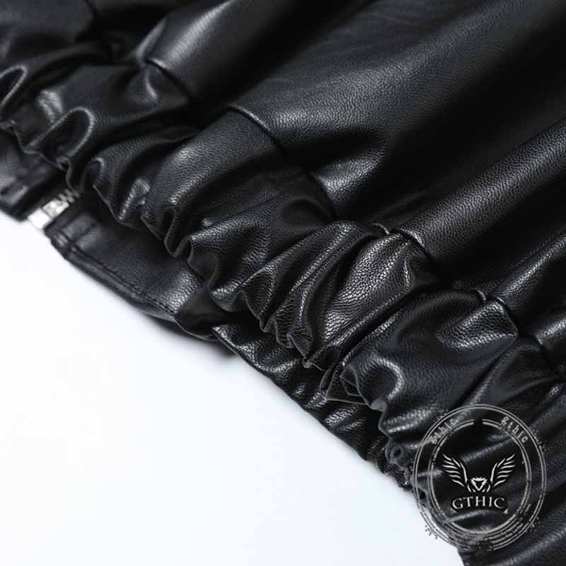 Black Biker Style Deconstructed PU Leather Jacket