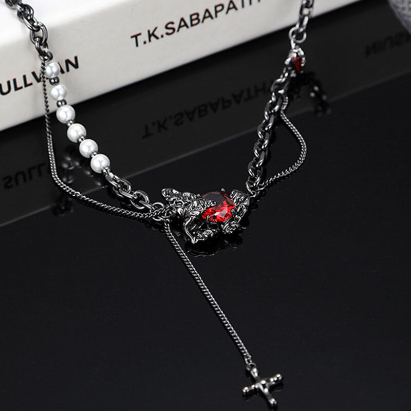 Black Butterfly Chain Spliced Pearl Necklace | Gthic.com