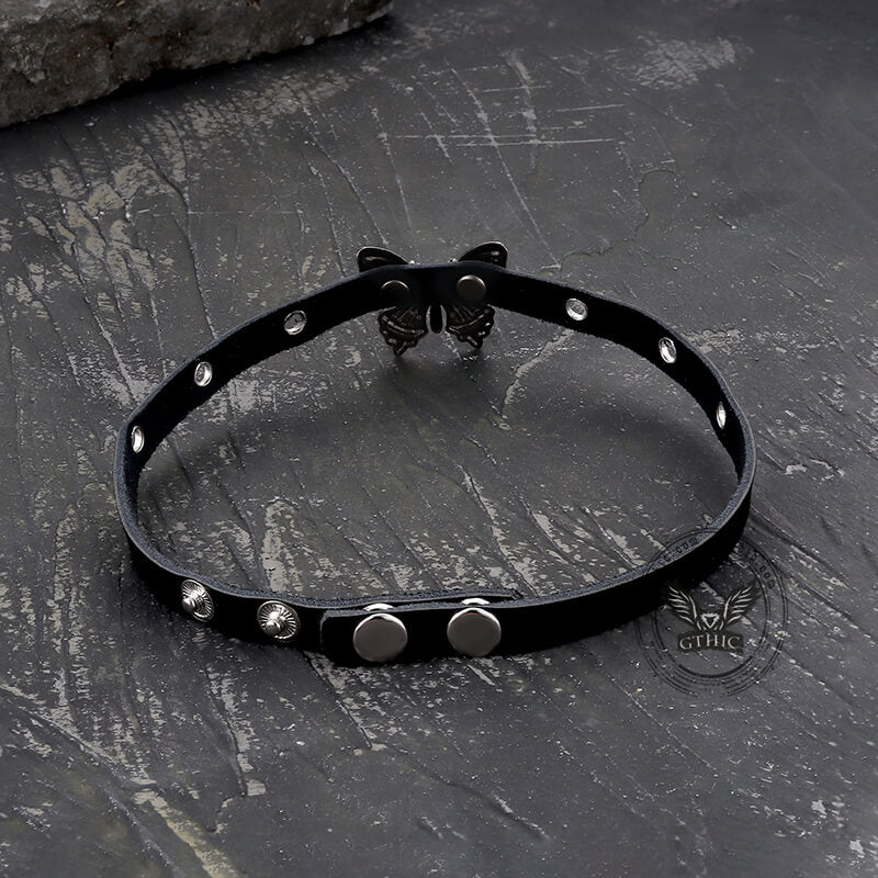 Black Butterfly Design Alloy Leather Choker Necklace