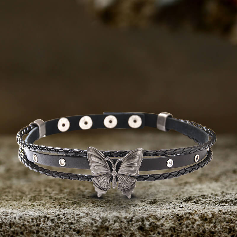 Black Butterfly Design Alloy Leather Choker Necklace | Gthic.com