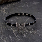 Black Butterfly Design Alloy Leather Choker Necklace | Gthic.com