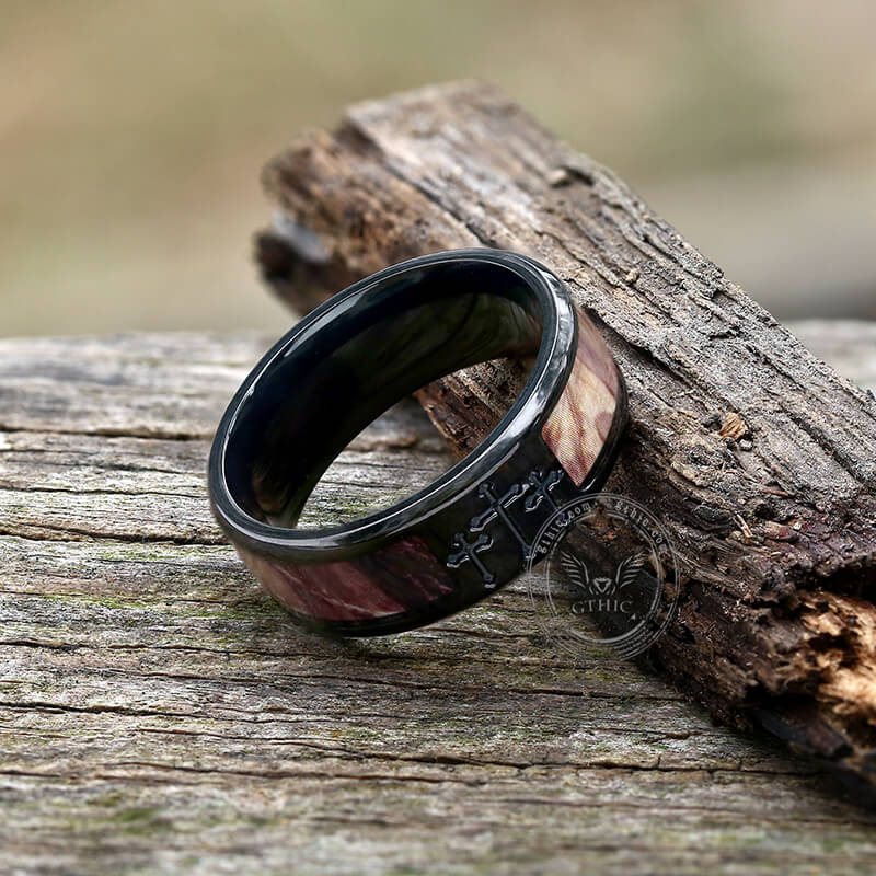 Black Camo Cross Titanium Band Ring | Gthic.com