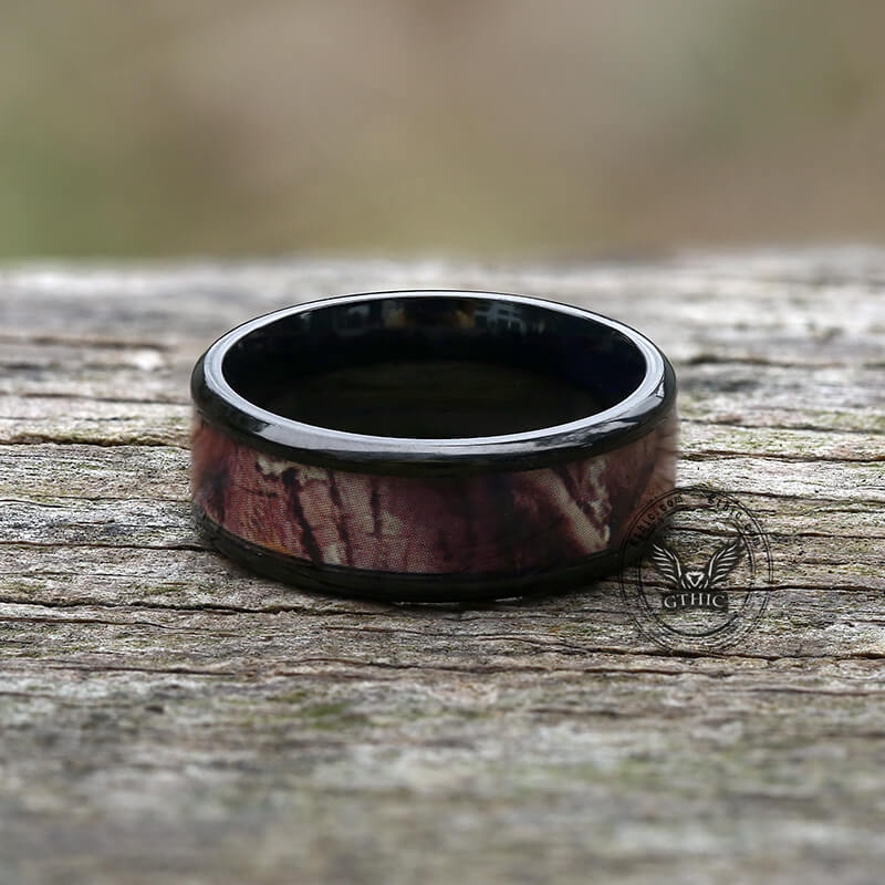 Black Camo Cross Titanium Band Ring