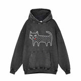 Black Cat Blep Graphic Vintage Washed Hoodie | Gthic.com