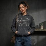 Black Cat Blep Graphic Vintage Washed Hoodie | Gthic.com
