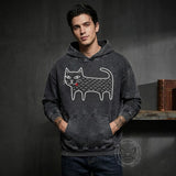 Black Cat Blep Graphic Vintage Washed Hoodie | Gthic.com