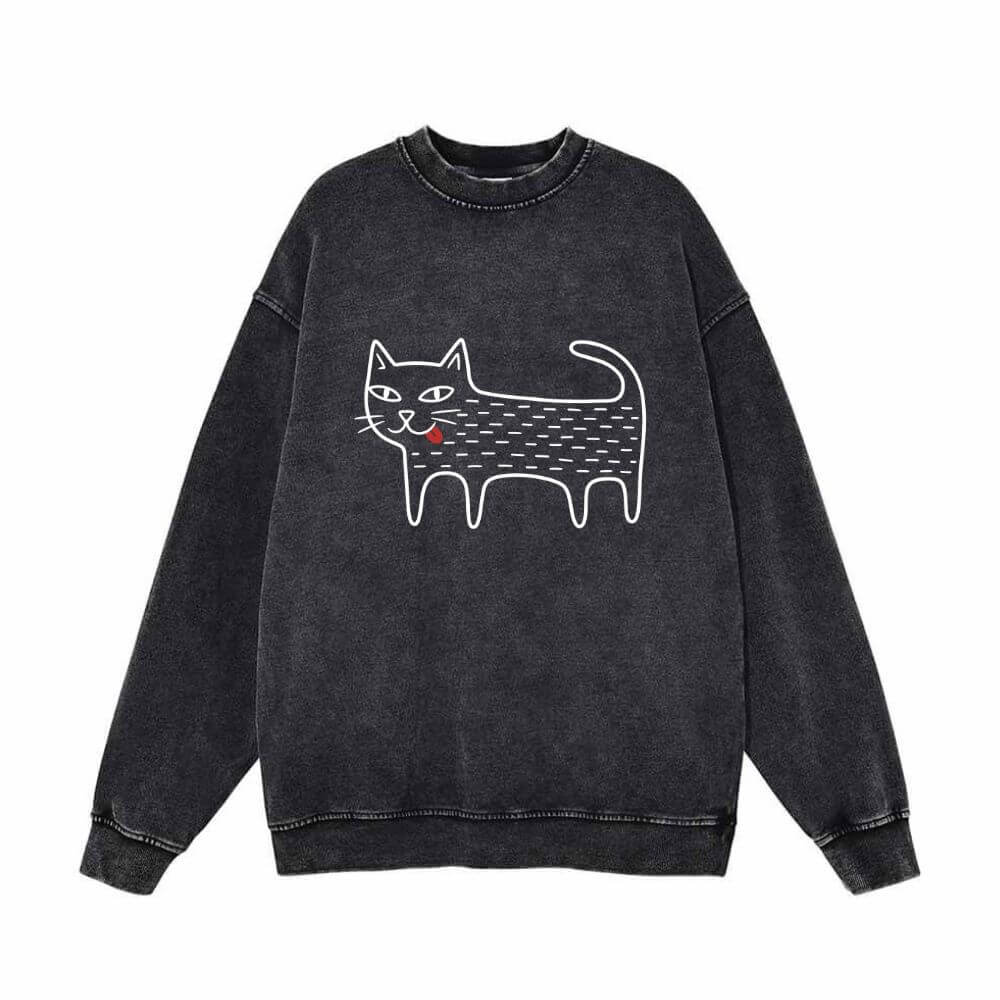 Black Cat Blep Graphic Vintage Washed Sweatshirt | Gthic.com