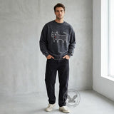 Black Cat Blep Graphic Vintage Washed Sweatshirt | Gthic.com
