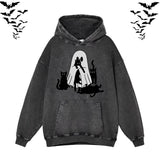 Black Cat Ghouls Vintage Washed Hoodie Sweatshirt | Gthic.com