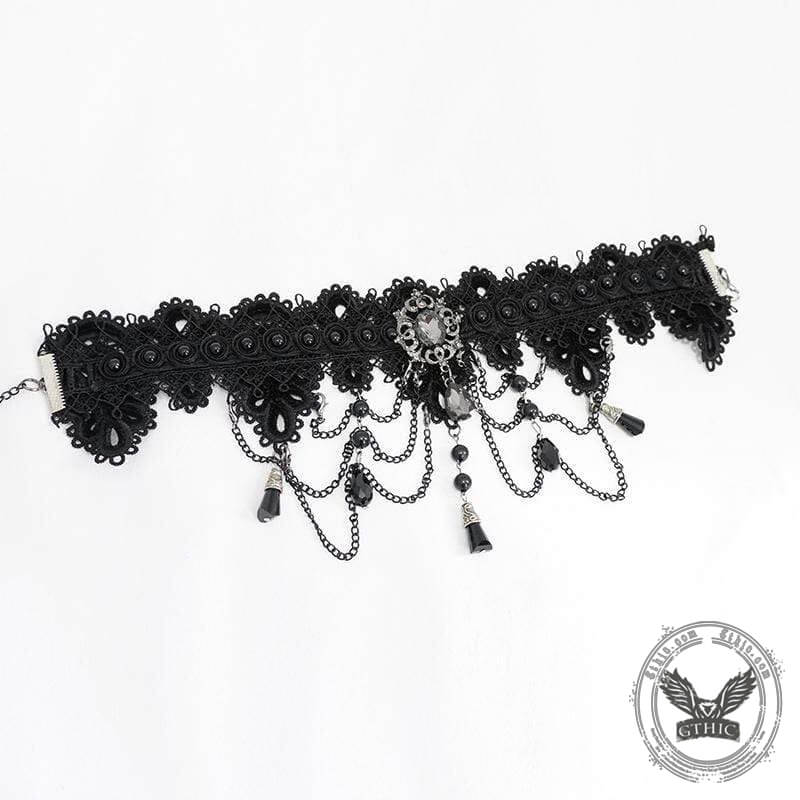 Black Chain Design Broad Lace Gothic Choker | Gthic.com