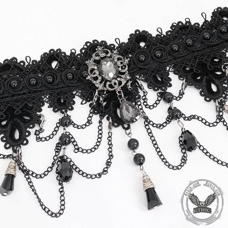 Black Chain Design Broad Lace Gothic Choker | Gthic.com