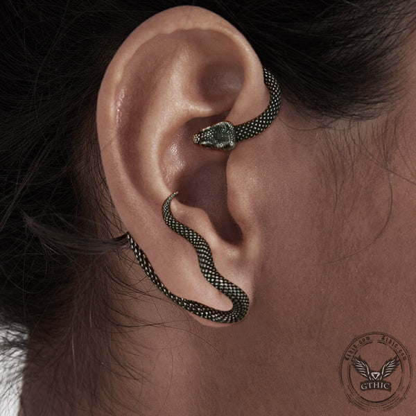 Black Crawling Snake Stainless Steel Ear Cuffs