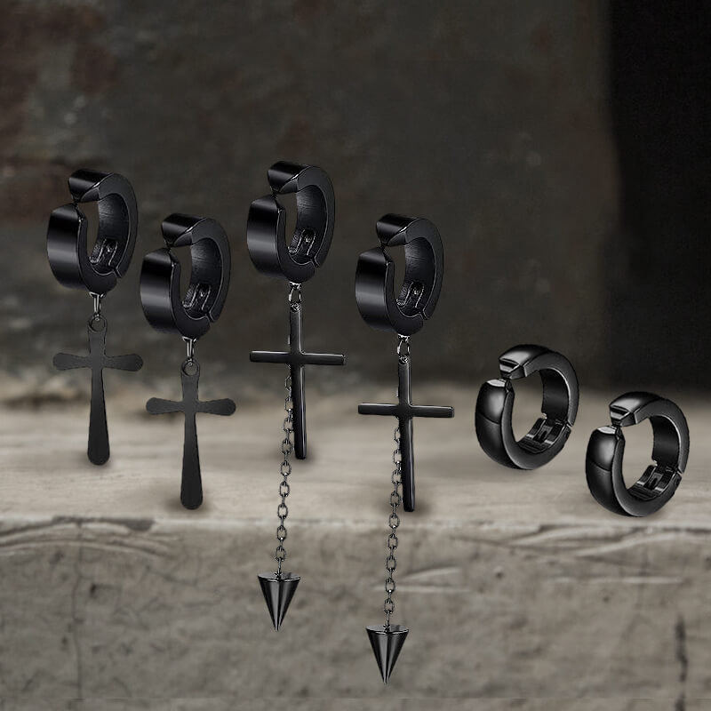 Black Cross Charm Stainless Steel Ear Clips | Gthic.com
