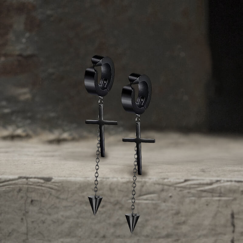 Black Cross Charm Stainless Steel Ear Clips | Gthic.com