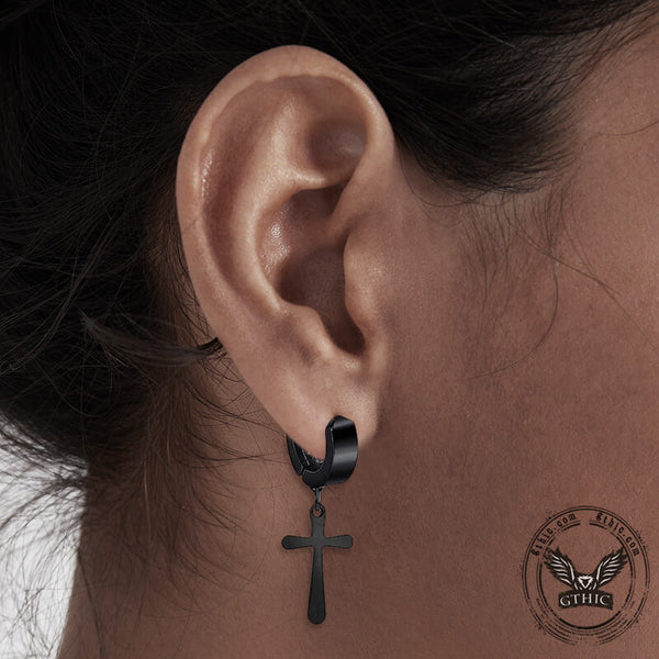 Black Cross Charm Stainless Steel Ear Clips