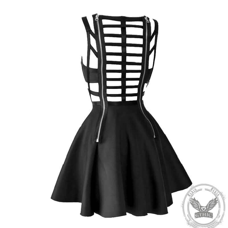 Black Cutout Crossover A-line Mini Dress | Gthic.com