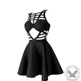 Black Cutout Crossover A-line Mini Dress | Gthic.com