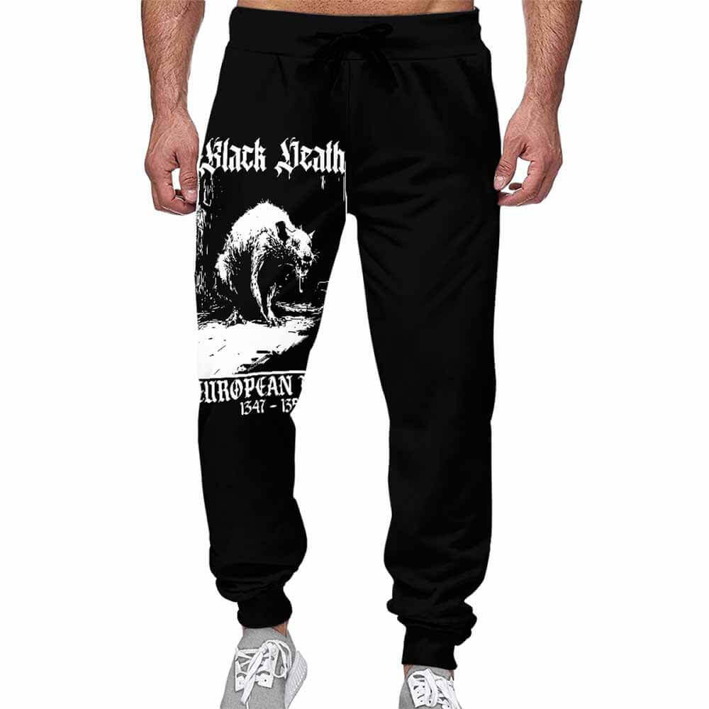 Black Death Rat Casual Elastic Drawstring Pants |Gthic.com