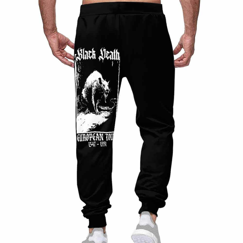 Black Death Rat Casual Elastic Drawstring Pants |Gthic.com