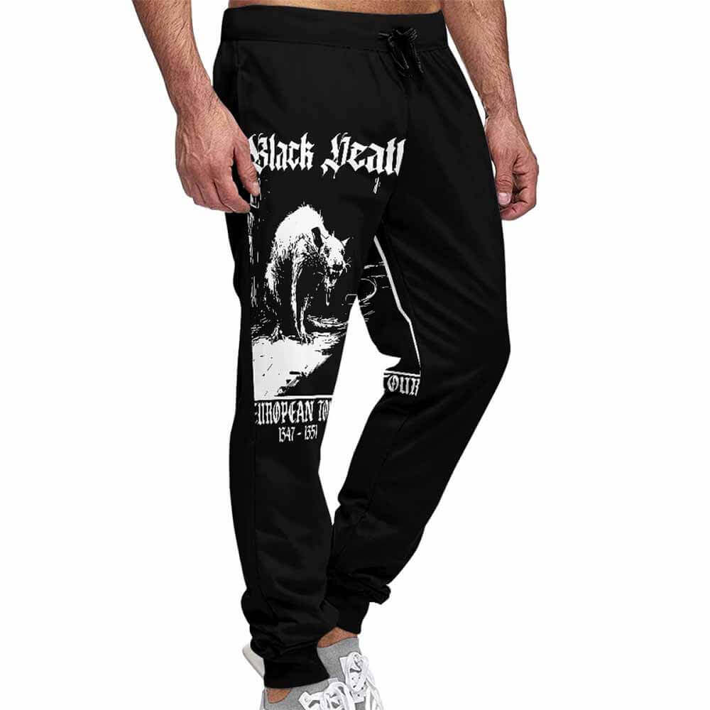 Black Death Rat Casual Elastic Drawstring Pants