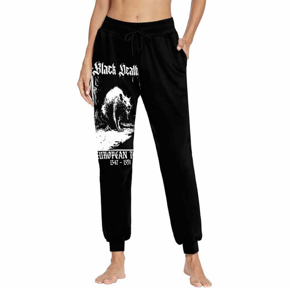 Black Death Rat Casual Elastic Drawstring Pants |Gthic.com