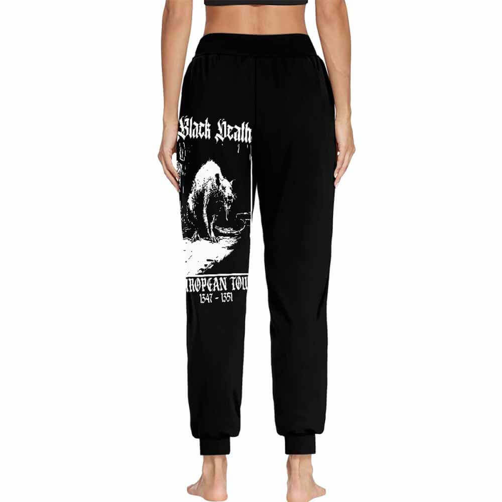 Black Death Rat Casual Elastic Drawstring Pants |Gthic.com