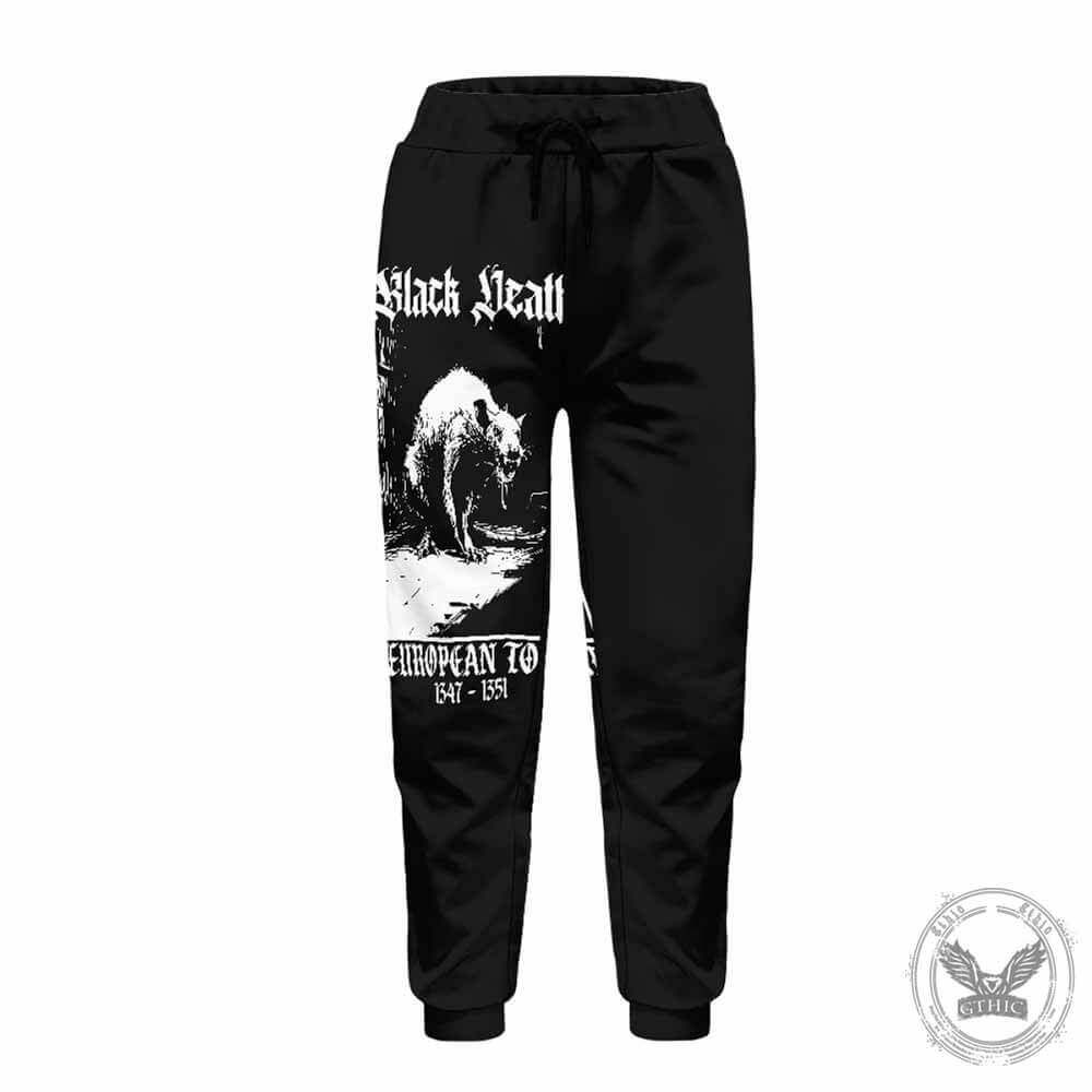 Black Death Rat Casual Elastic Drawstring Pants |Gthic.com