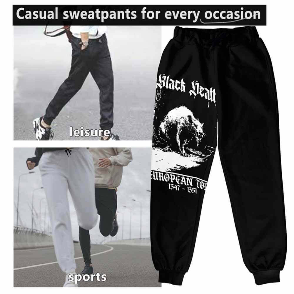 Black Death Rat Casual Elastic Drawstring Pants