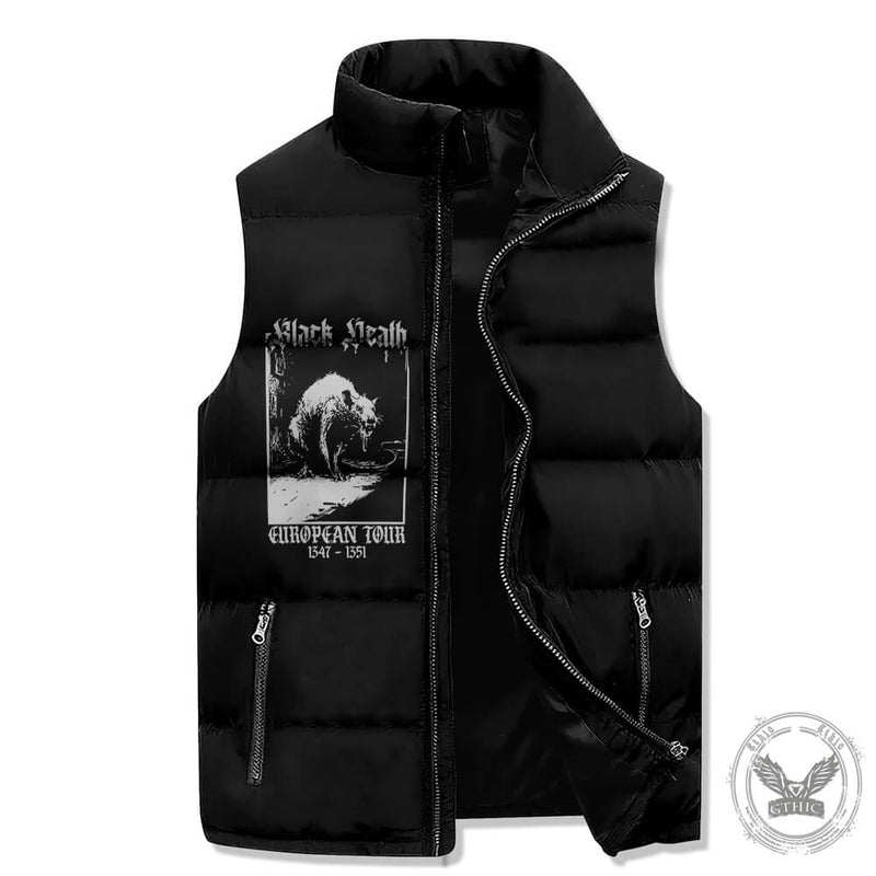 Black Death Rat Casual Zip Warm Vest Top