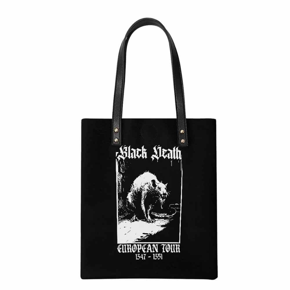 Black Death Rat Pattern PU Leather Tote Bag 01 | Gthic.com