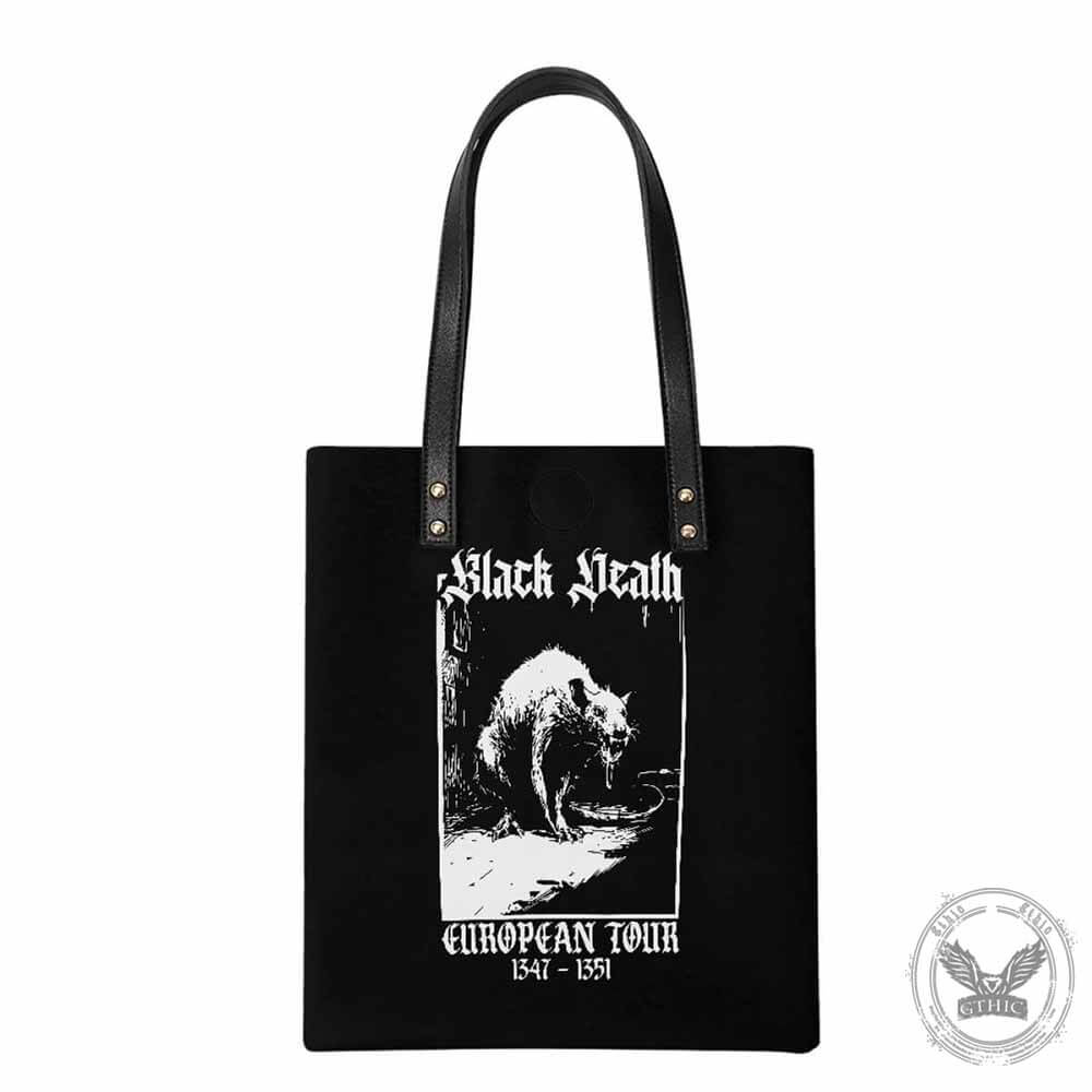 Black Death Rat Pattern PU Leather Handbag