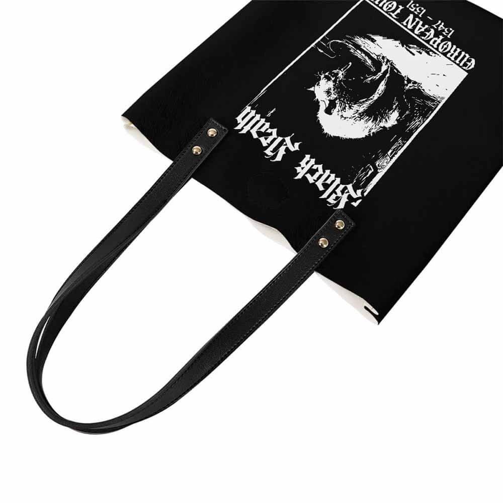 Black Death Rat Pattern PU Leather Tote Bag 02 | Gthic.com