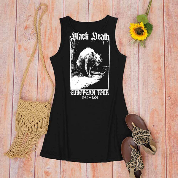 Black Death Rat Print Crew Neck Vest Dress 01 | Gthic.com