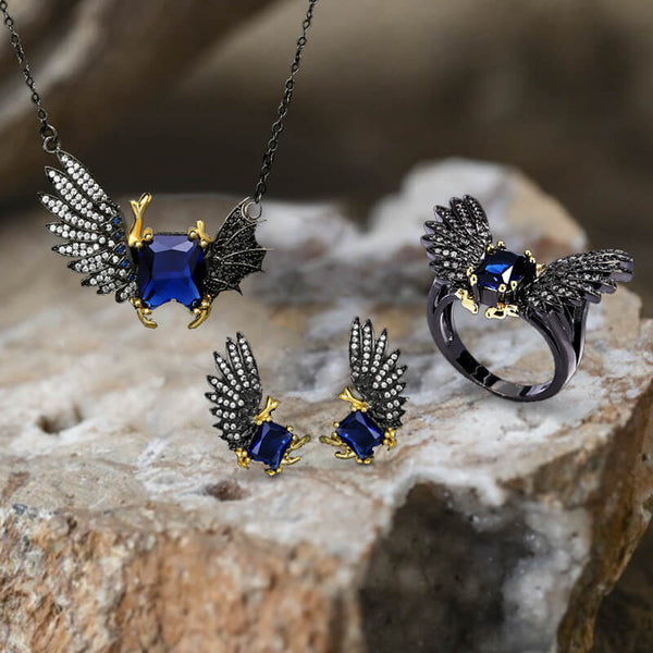 Black Devil Wings Brass Gothic Jewelry Set