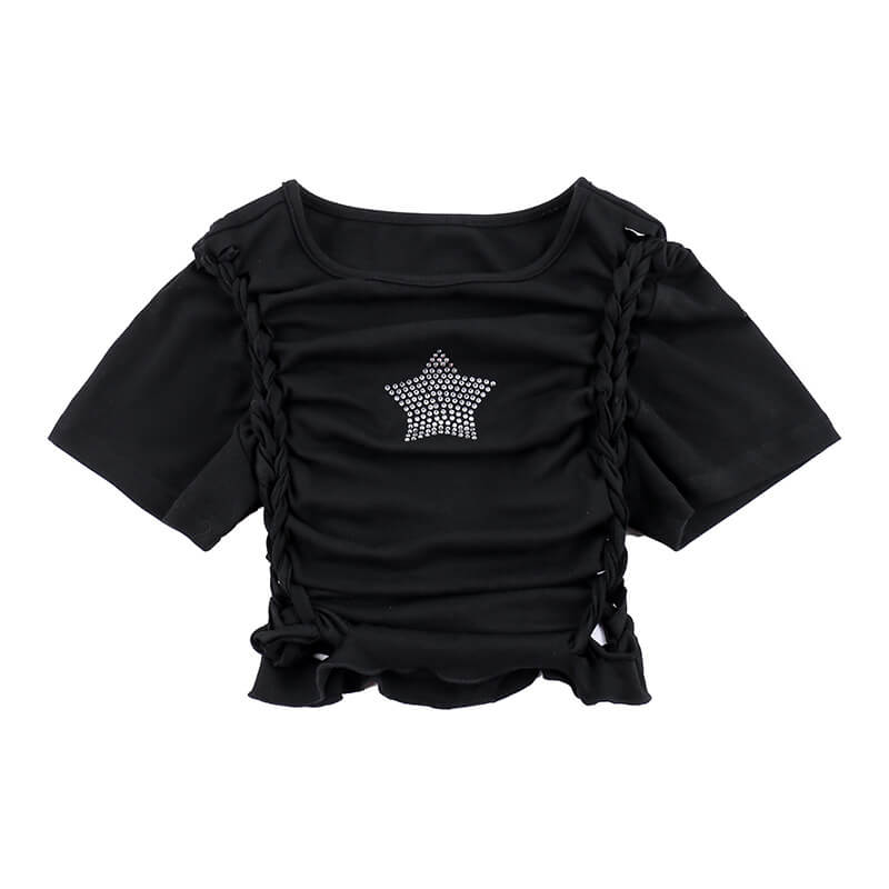 Black Diamond Star Side Cutout T-Shirt | Gthic.com