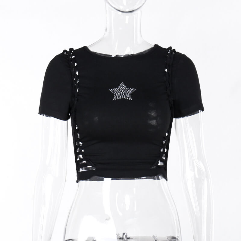 Black Diamond Star Side Cutout T-Shirt | Gthic.com