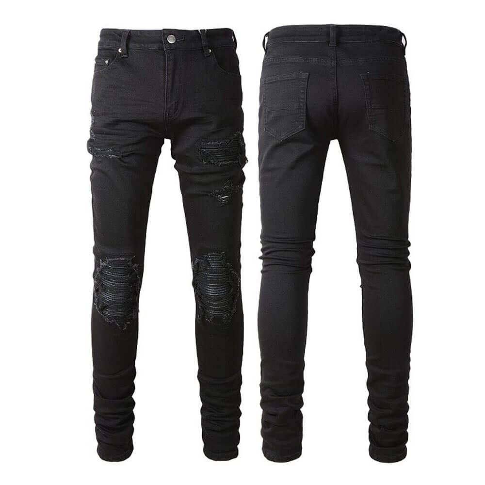 Black Distressed Patch Slim-Fit Skinny Jeans | Gthic.com