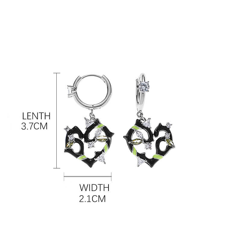 Black Epoxy Heart-shaped Alloy Earrings