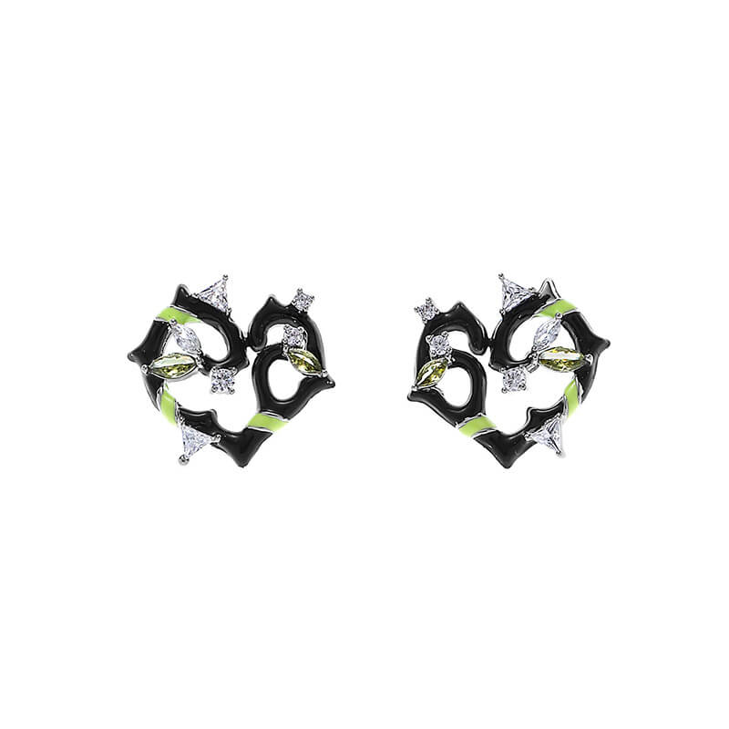 Black Epoxy Heart-shaped Alloy Earrings | Gthic.com
