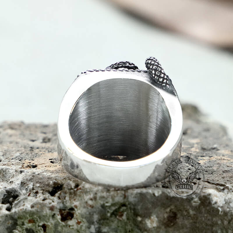 Black Gemstone Snake Stainless Steel Ring | Gthic.com