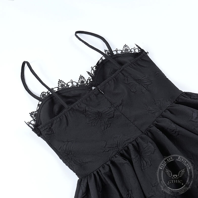 Black Goth Rose Polyester Party Dress